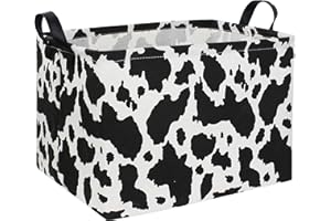 DDBASKET Rectangle Cow Basket Cow Print Storage Bins Cute Canvas Organizer Bin for Bedroom Decor Kids Toys Books, Clothes Shelves Gift Basket(Cow print)