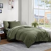 WRENSONGE Twin/Twin XL Comforter Set - 2 Pieces Olive Green Comforter Prewashed Soft Lightweight for All Seasons,Fluffy Down Alternative Twin XL Comforter with 1 Pillow Sham