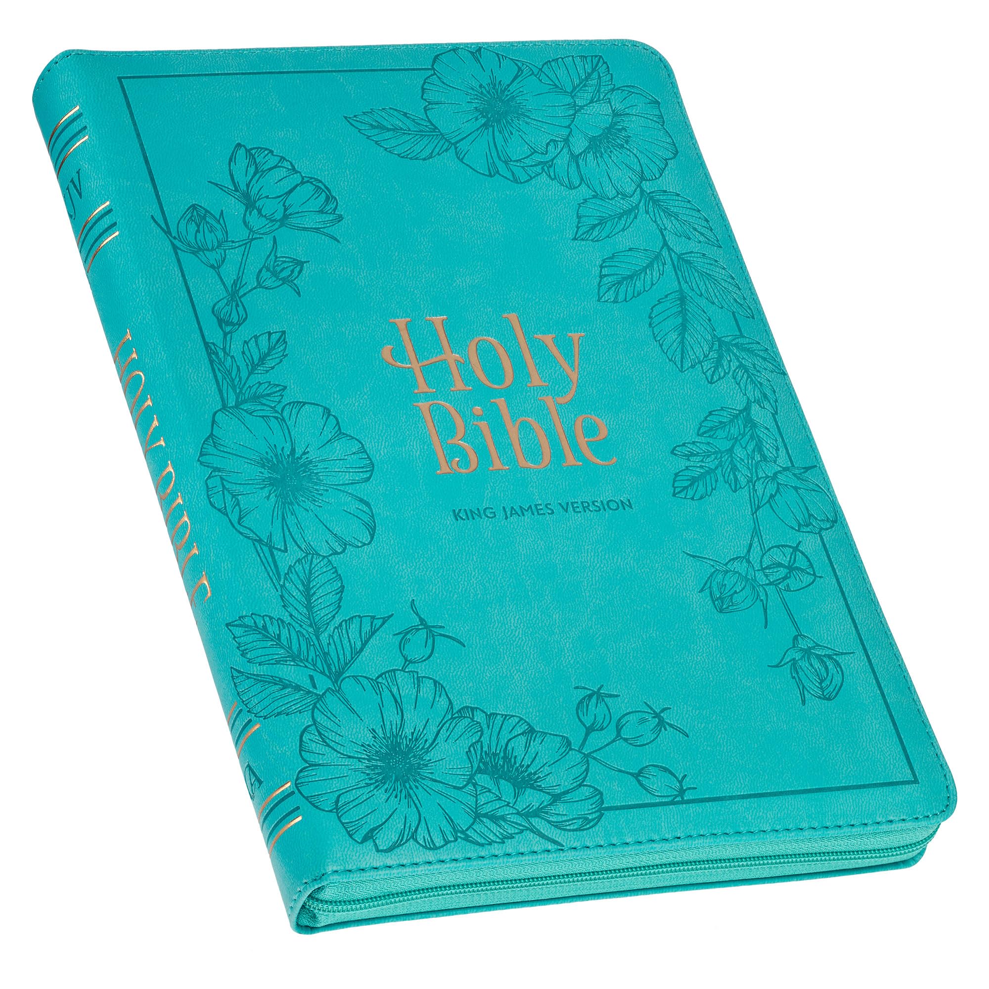 KJV Holy Bible, Thinline Large Print Faux Leather Red Letter Edition Thumb Index, Ribbon Marker, King James Version, Vibrant Teal, Zipper Closure (KJV Thinline LP Editions)