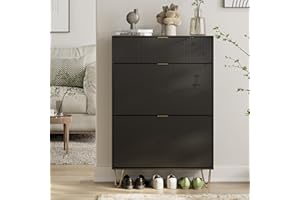 Acodaiuy Shoe Cabinet Shoe Storage Cabinet for Entryway Shoes Organizer Freestanding Organizer with 2 Flip Drawers, 3-tie Narrow Shoe Rack Cabinet,Vertical Black