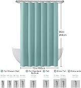 Turquoise Shower Curtain 182x244cm with Metal Hooks, Waffle Fabric view 6
