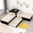 SOFTSEA L-Shaped Corner Beds with Trundle and Drawers, Low Height Double Bed Wood Platform Frames with Nightstand