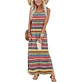 WIHOLL Maxi Dress Summer Dresses 2026 Beach Vacation Clothes Sleeveless Sundresses with Pockets Boho S-3XL