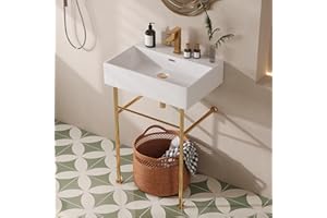 DEER VALLEY DeerValley 24"x17" Rectangular Console Bathroom Sink,Free Standing 30 Inch Stainless Steel Support Pedestal Legs,Wall Mount Lavatory Sink with Overflow DV-1CS0117G,Gold