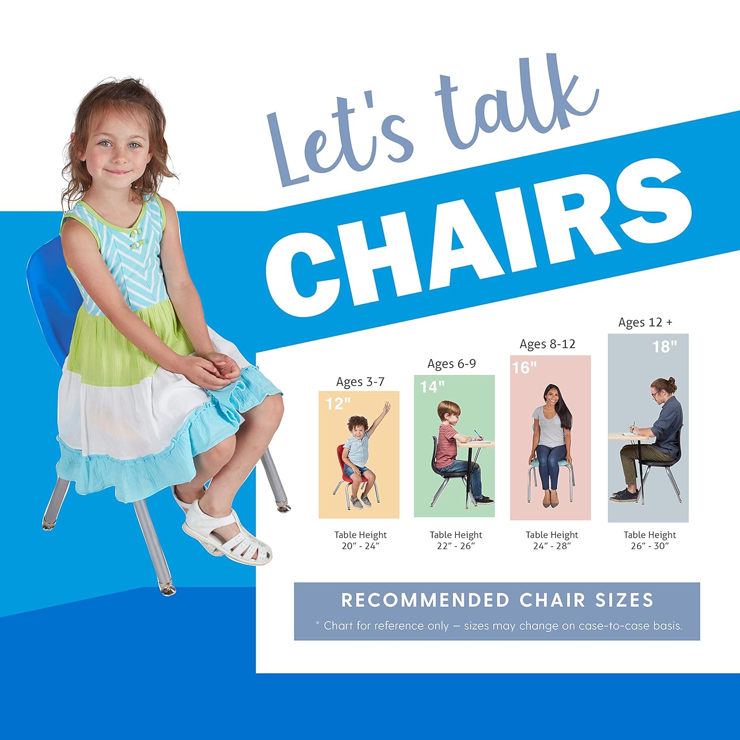 FDP 12" Contour School Stacking Student Chair, Ergonomic Molded Seat Shell with Powder Coated Silver Frame and Swivel Leg Glides; for in-Home Learning or Classroom - Navy/Powder Blue (4-Piece): Industrial & Scientific