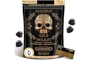 ad hoc 1100mg Gold Shilajit Gummies with Magnesium, Lions Mane, Rhodiola, Grape Seed - Himalayan Shilajit for Men Women, 85+ Trace Minerals & Fulvic Acid, Pure Shilajit for Energy Immune Support,60 Ct