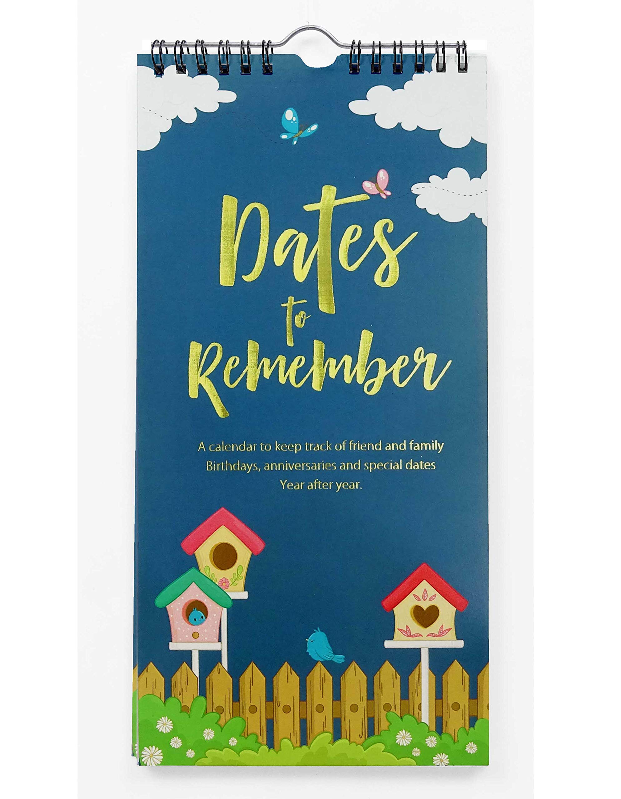 Inkdotpot Bird House Perpetual Calendar Birthday Wall Hanging Anniversary Special Event Reminder Gold Foil Print Calendar Book Journal Stationary Wall Hanging Birthday Gift Card Planner Organizer