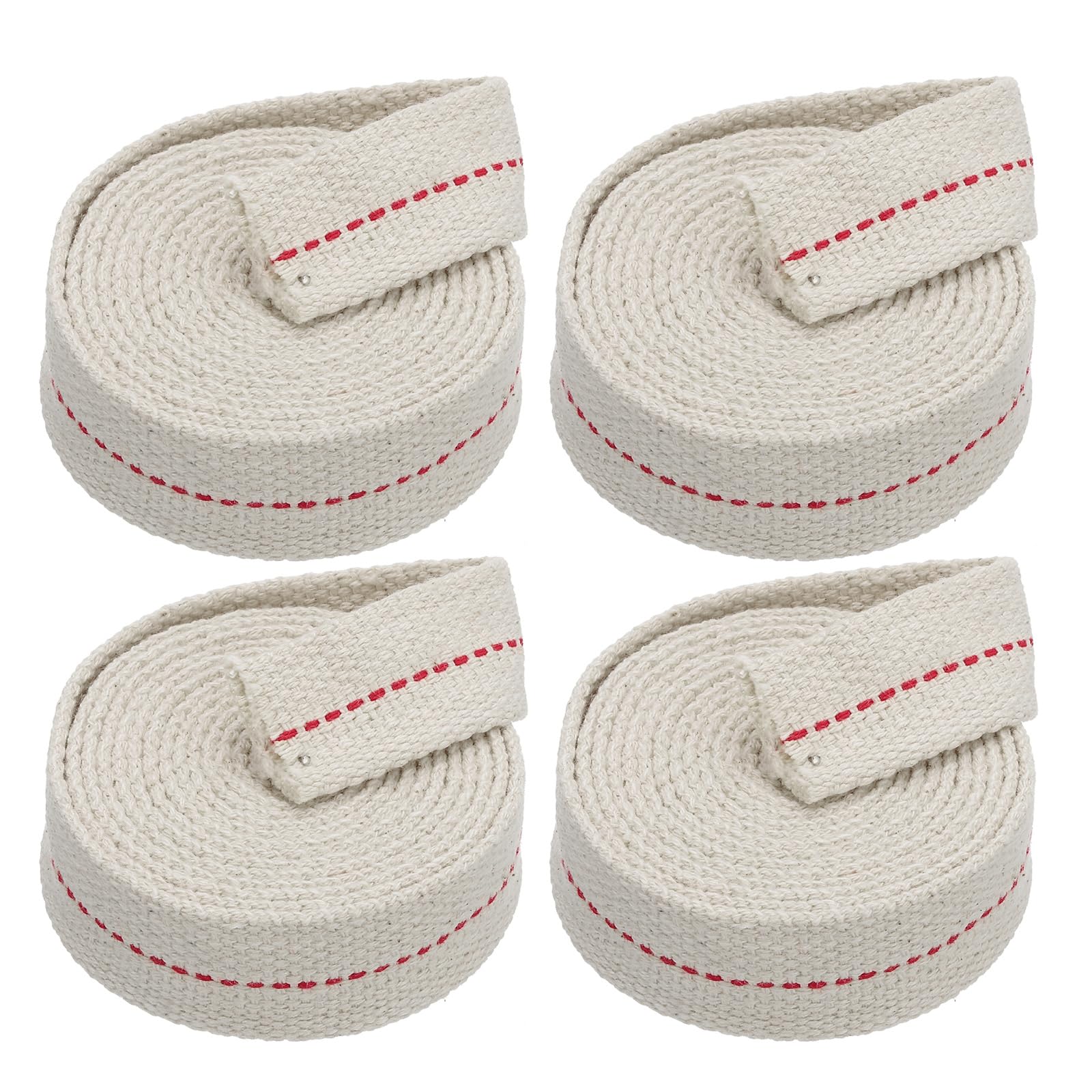 PATIKIL 1" Wide 6 Feet 100% Cotton Flat Wick, 4 Rolls Oil Lamp Wicks with Red Stitch for Kerosene Lamp Lantern Oil Burner