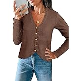Saodimallsu Womens V Neck Cardigan Sweaters Button Up Cropped Boho Knit Long Sleeve Loose Trendy Sweater Tops