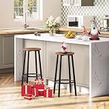HOOBRO Bar Stools Set of 2 Rustic Brown, 30x30x64 cm, Metal Frame, Footrest view 4
