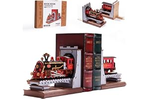 Wowood DIY Book Nook Kits Century Train, 3D Puzzle Book Stoppers for Shelves Magic Train, Wooden Decorative Bookends 1 Pair Bookend Supports, Creative Gifts/Crafts for Girls Boys Teens (Century Train)