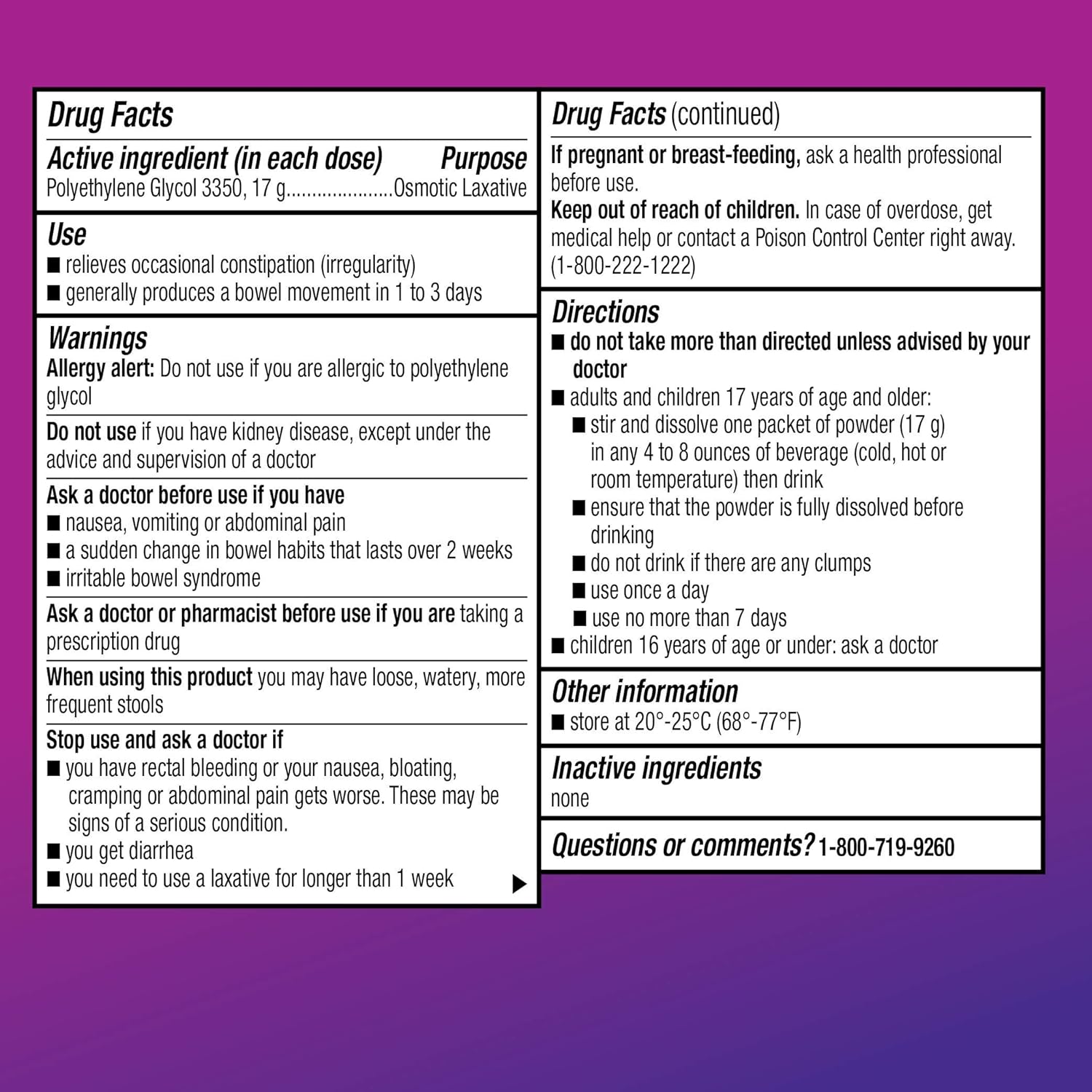  Basic Care ClearLax, Polyethylene Glycol 3350 Powder for Solution, Osmotic Laxative, 17.9 Ounce: Health & Personal Care