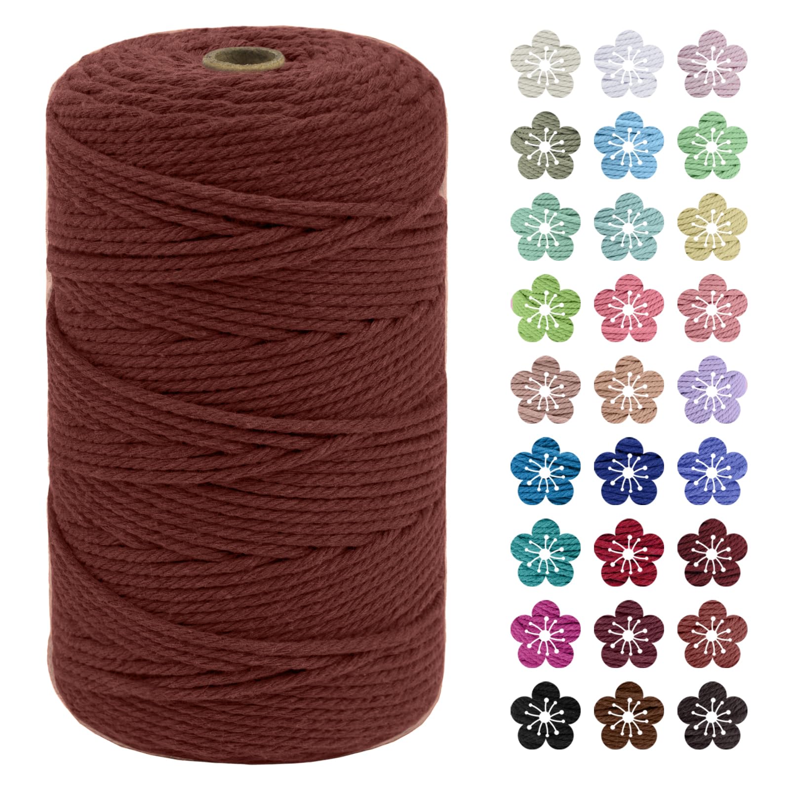 LEREATI Macrame Cord 3mm x 200m, Thick Macrame Rope Natural Cotton Rope Craft String, 4 Strand Twisted Cotton Cord Yarn for DIY Plant Hanger, Wall Hanging, Christmas Decoration (Coral red)