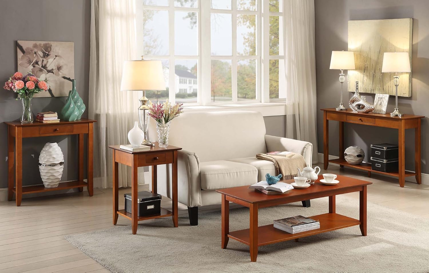 Convenience Concepts American Heritage Wedge End Table, Cherry: Furniture & Decor