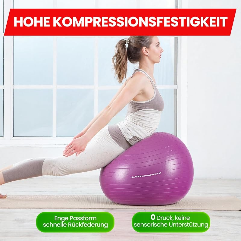 Pilatesball für Yoga & Fitness I Softball bis 300kg, rutschfest, Anti-Burst I Fitball für Schwangerschaft, Gymnastik, Ergonomischer Sitzball für Büro, Klein und Groß (Rot, 55 cm)
