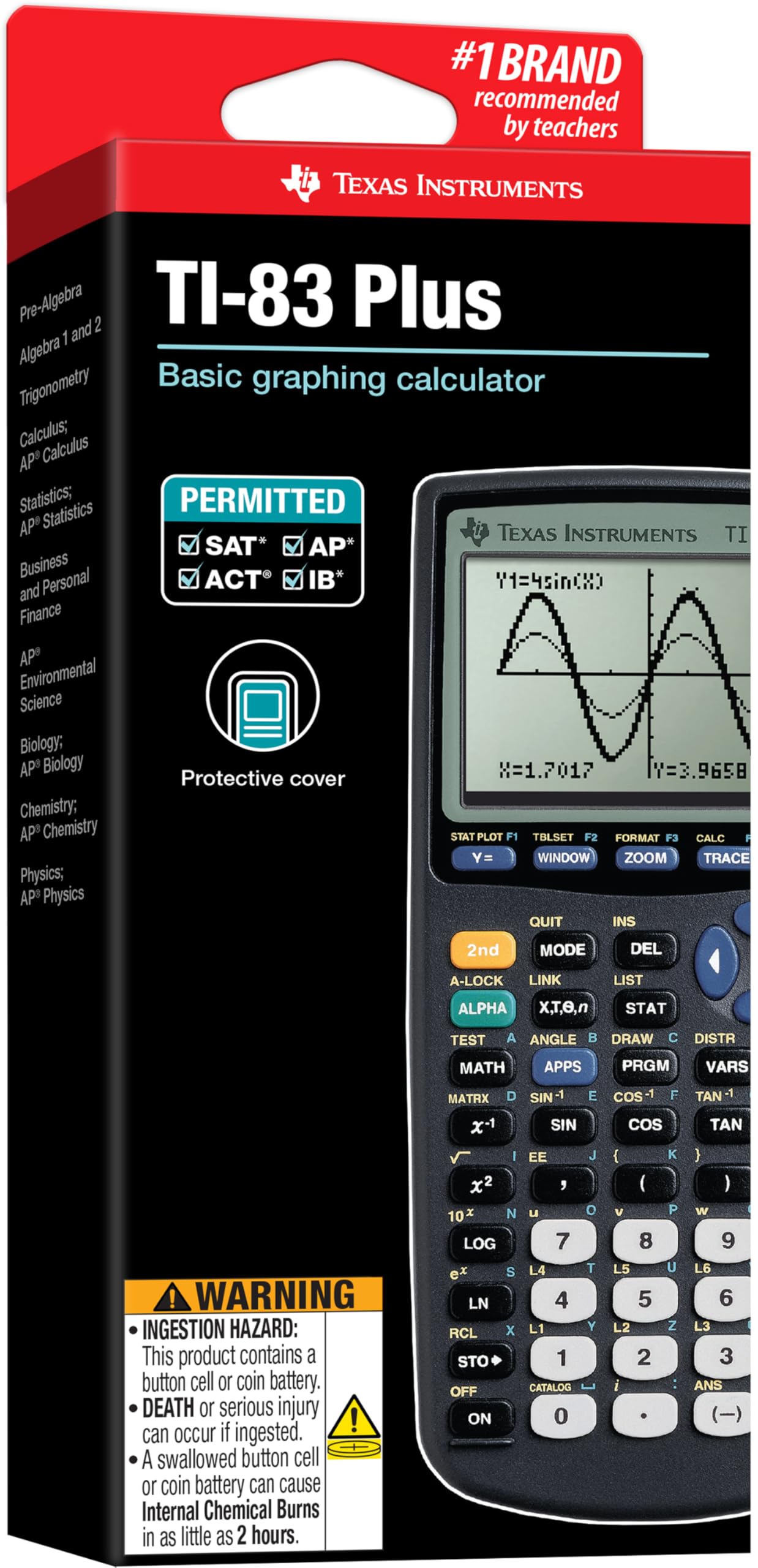 Texas Instruments TI-83 Plus Graphing Calculator, Gray, Standard