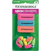 Ticonderoga Assorted Erasers, Neon Colors, 15 Count | Ideal for writing, drawing, schoolwork, classrooms and office use