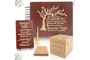 PREKIAR Funeral Guest Book Set Wooden Guest Books for Memorial Service Celebration of Life in Loving Memory with 50pcs Share a Memory Card Cards Box Table Sign and Pen (Brown- Guest Book Set #1)