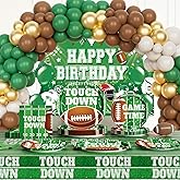Costova Football Birthday Party Decorations, Touchdown Birthday Party Supplies with Tableware with Plates, Napkins, Forks, Backdrop, Green Brown Balloon Garland