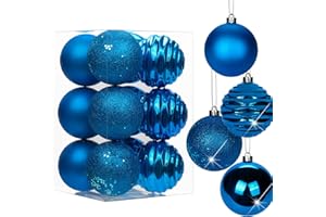 HOLLYONE 3.15" Christmas Ball Ornaments Blue 12 Pcs Shatterproof Christmas Tree Decorations Xmas Tree Medium Christmas Ornaments Balls with Hanging Loop for Wedding Holiday Party Wreath Home Decor