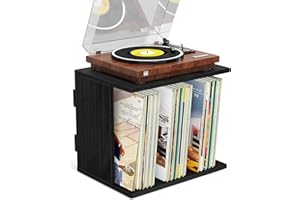 Emfogo Vinyl Record Storage, Record Player Stand Wall Mount Up to 80-100 Albums, 3-Compartment Vinyl Record Holder (Black)