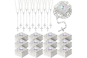 ROCEEI 12 Sets Catholic Rosary Beads Confirmation Gifts First Communion Rosary Necklace with Box for Women Men Teenage Elders Prayer Christian Gifts Set