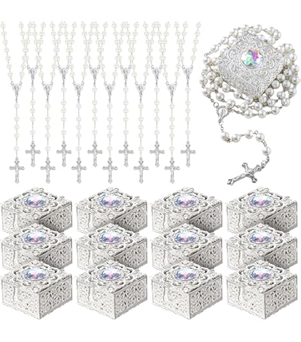 Quelay 24 Pcs First Holy Communion Favors Rosary Beads with Cross Crucifix Keychain with White Organza Bag Baptism Favors or Christening Baptism First Communion Gifts Quelay 24 Pcs First Holy Communion Favors Rosary Beads with Cross Crucifix Keychain with White Organza Bag Baptism Favors or Christening Baptism First Communion Gifts