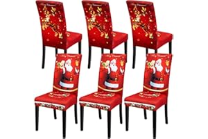 CZL 6 PCS Christmas Dining Chair Covers, Stretch Removable Washable Dining Room Chair Protector Slipcovers, Santa Claus Deer Kitchen Chair Cover, Slipcovers Protector for Xmas Holiday Party Home Décor