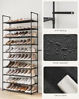 SONGMICS 10-Tier Shoe Rack 28x83x173 cm Metal Frame Non-Woven Shelves Black view 7