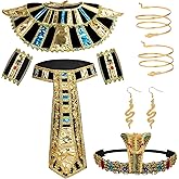 ZANAUWEKED 9Pcs Egyptian Costume Accessories, Egyptian Headband Collar Belt Wristband Snake Armbands Earrings,Halloween Cleopatra Costume for Women Set Cleopatra Cosplay Costumes Multicolored