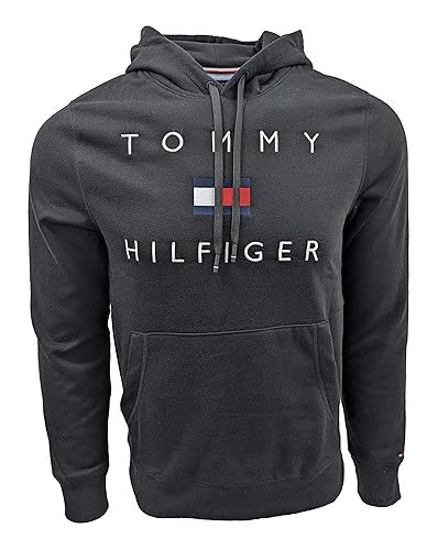Tommy Hilfiger Mens Stacked Logo Popover Hoodie (XX-Large, Black
