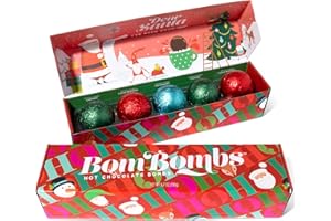 THOUGHTFULLY Bombombs Hot Chocolate Bombs, Christmas Theme Fudge Brownie, Salted Caramel and Peppermint Hot Cocoa Bombs Filled with Mini Marshmallows, Pack of 5