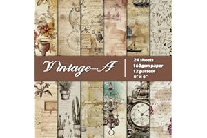 NASZONUS 24 Sheets Scrapbook Paper, 6"X6" Inch Scrapbook Paper, 160gsm, 12 Designs Decorative Paper for Card Making Scrapbook Photo Album Decor (Vintage-A)