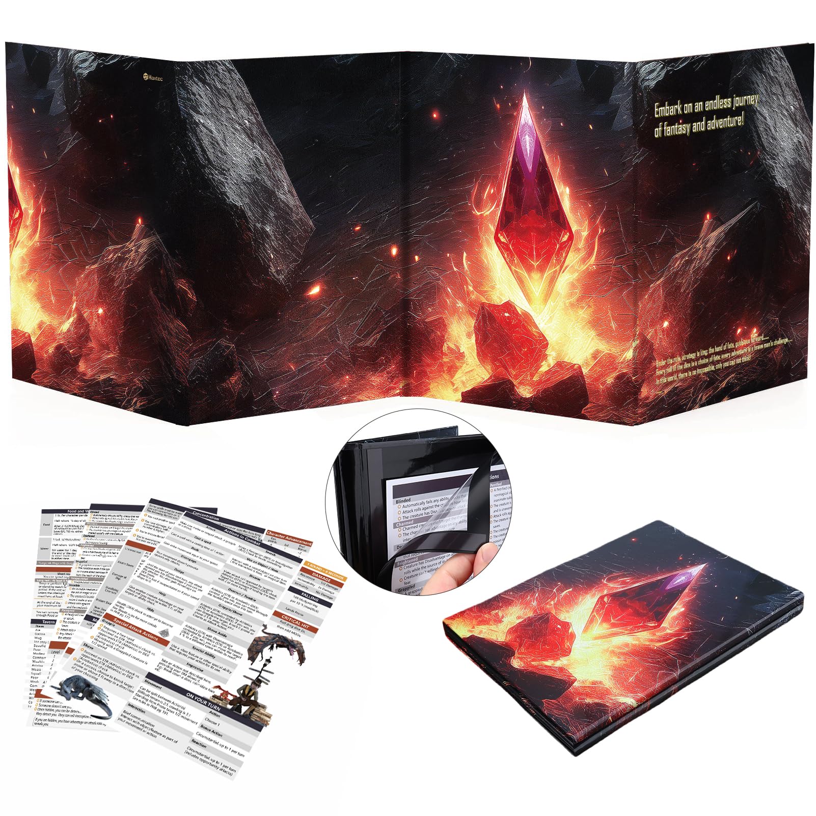 Haxtec DND DM Screen, Dungeons and Dragons Master Screen, Four-Panel with Magnetic Pockets DM Screen for Board Games Masters, TTRPG Accessories D&D Gifts for DM Dungeons Masters