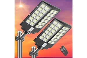 Deepn Solar Street Lights Outdoor - 3600W Solar Parking Lot Lights, 320000 Lumens Dusk to Dawn Motion Sensor IP66 Waterproof Commercial Grade, 2 Pack