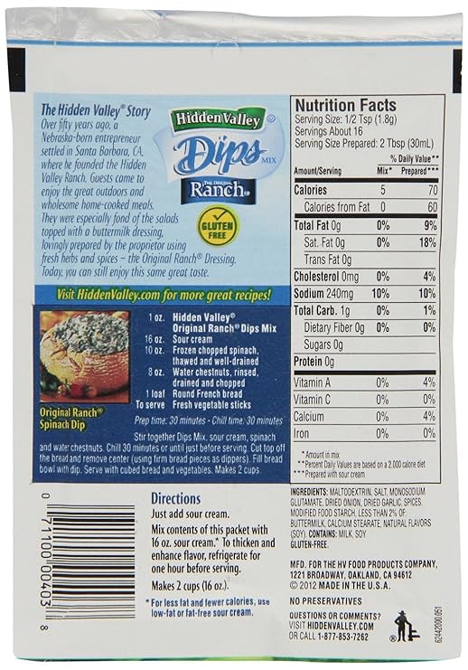Amazon Com Hidden Valley The Original Ranch Dip Mix 1 Ounce Packet Pack Of 6 Grocery Gourmet Food
