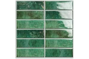 MOONFUN 10 Sheets Subway Tile Peel and Stick Backsplash,12”×12”Green Self Adhesive Wall Tiles Stick on Back Splash for Kitchen,Bathroom,Camper