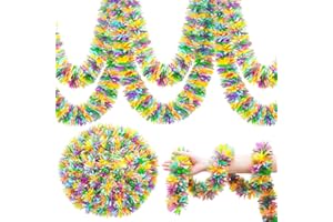 Yunlly 39.4 Feet Thin Tinsel Garland Colorful Garland Rainbow Vinyl Twist Garland Metallic Glittering Hanging Decoration for Tree Decor Birthday Party Indoor and Outdoor Classroom, 3.5 Inches Wide