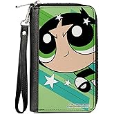 Buckle-Down Warner Bros. Animation Wallet, Zip Around, The Powerpuff Girls Buttercup Close-Up Pose Greens, Vegan Leather
