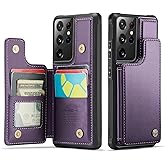 Vinich for Samsung Galaxy S21 Ultra Wallet Case with Card Holder, RFID Blocking Credit Slots Kickstand Shockproof Phone Cover Fit for Galaxy S21 Ultra 6.8" Purple