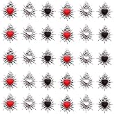 LOTIKOU 30Pcs Sacred Heart Charms Alloy Sacred Hearts Pendants Red Black Silver Gothic Hearts Charms Sacred Heart Jewelry for DIY Sacred Heart Jewelry