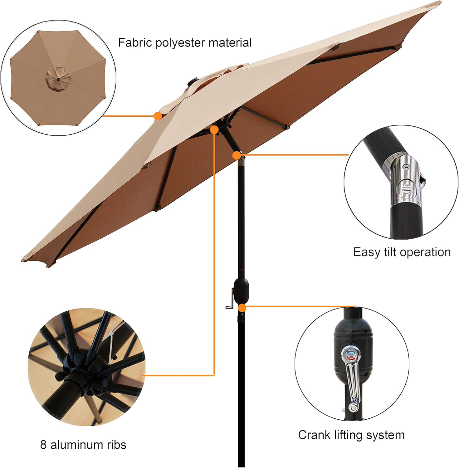 Warm Harbor Aluminum Patio Umbrella With Push Button Tilt And Crank 180 Gsm Fabric 8 Steel Ribs 9 Ft Beige Talkingbread Co Il