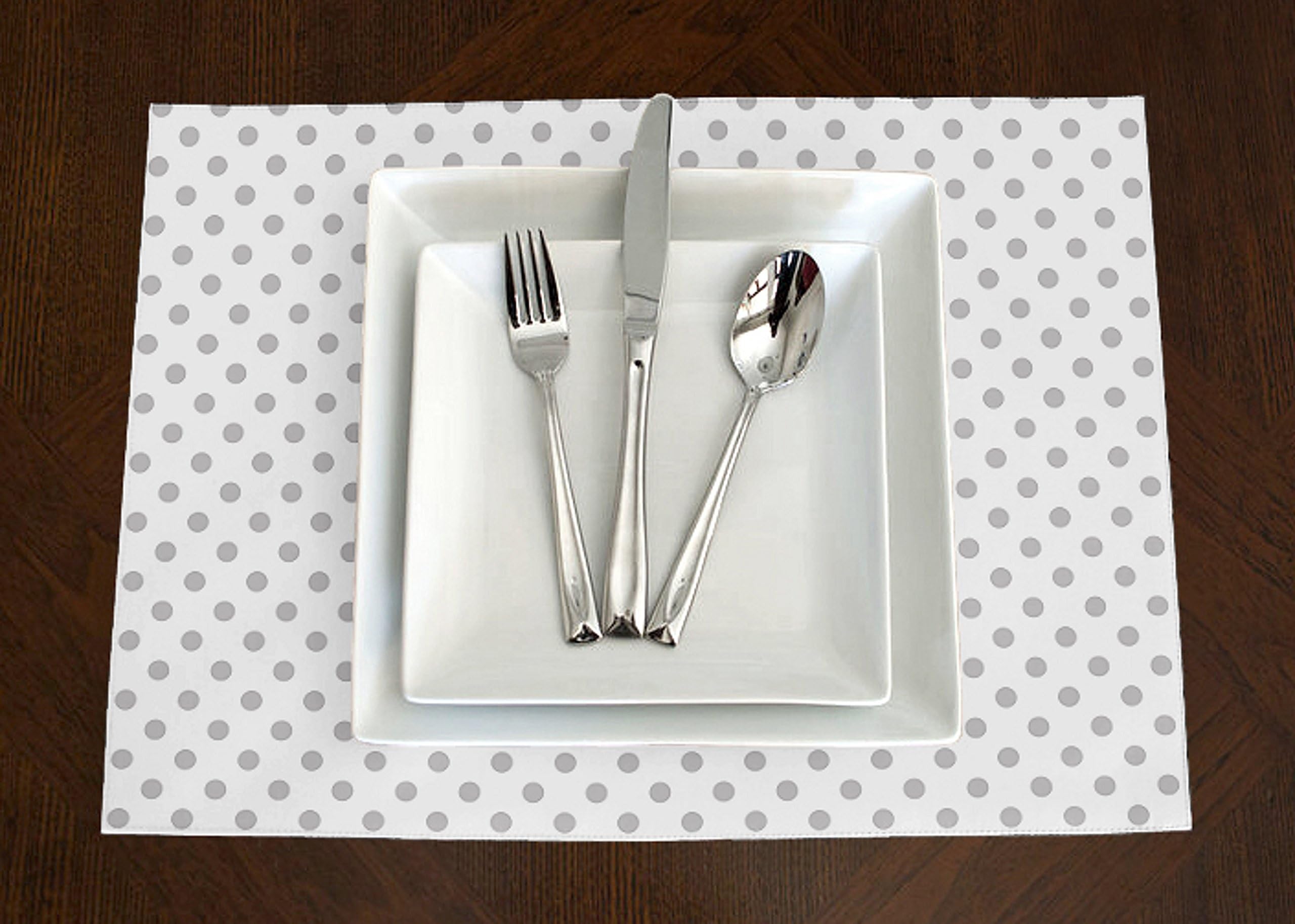 A LuxeHome White and Grey Modern Contemporary Polka Dot Placemat Topper Table Mat Set of 4