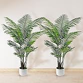 Artificial Palm Tree 4FT, Suntee Fake Tree with White Tall Planter 2 Pack, Faux Tropical Areca Floor Plant in Pot, Artificial Silk Plant for Home Office Living Room Decor Indoor