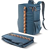 CleverMade Tahoe Backpack Cooler, 24 Cans / 24 Qt Capacity, Collapsible, Ocean/Cognac, Insulated with Storage Pockets