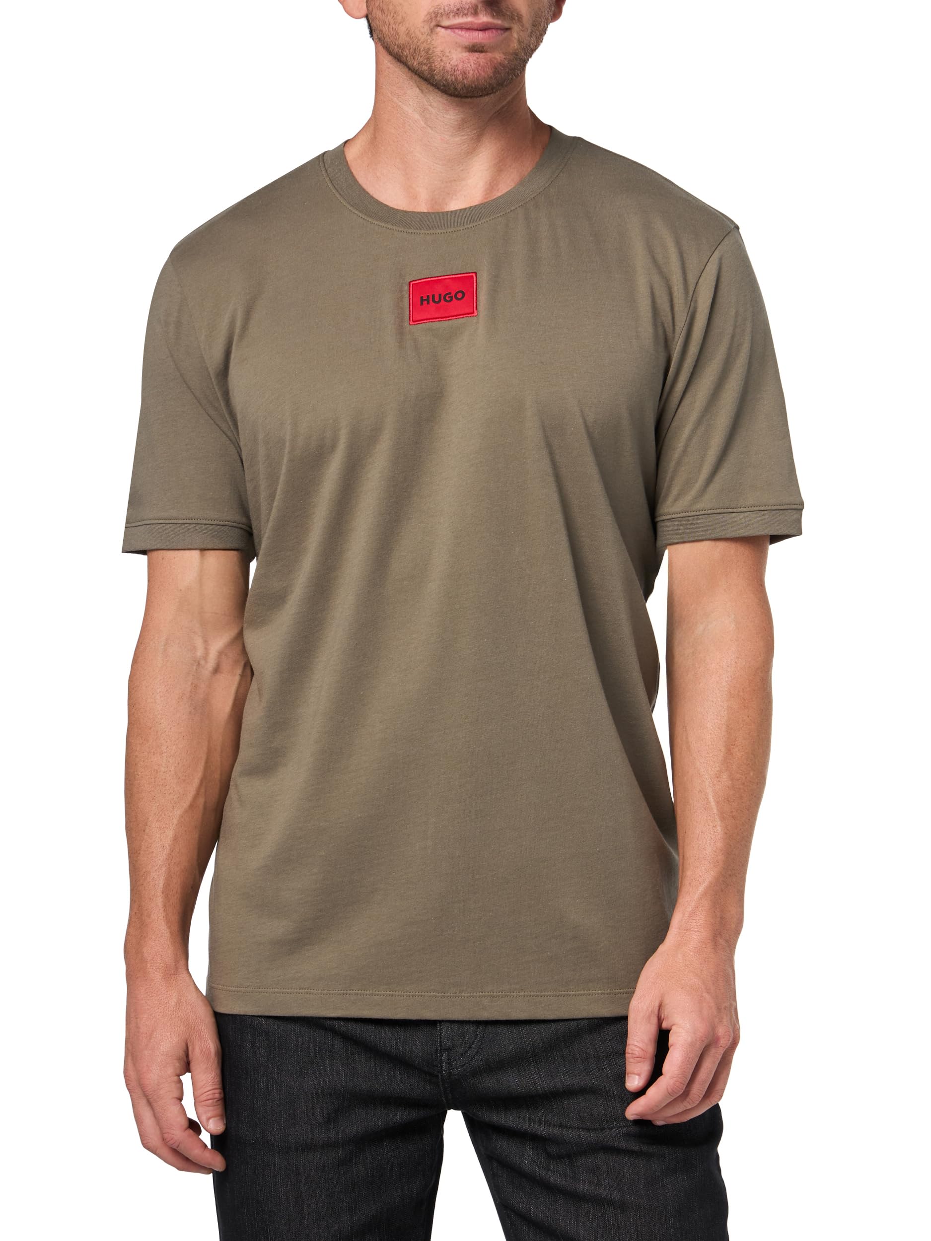 HUGO, Ribbed Crew Neck Regular Fit Center Logo T-Shirt, Bungee Cord, S Image