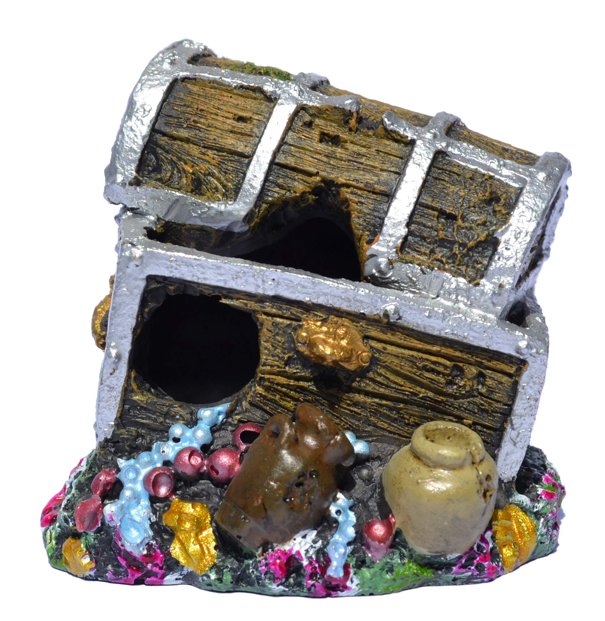 Supa Treasure Chest Aquarium/Fish Tank Ornament, Realistic Detail, Approx. 6cm(L) x 7.5cm(W) x 6.5cm(H).