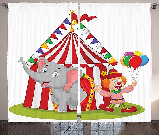 Amazon Com Ambesonne Circus Decor Curtains Cartoon Cute Elephant