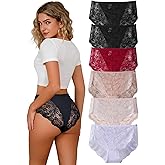 Cinvik High Waisted Underwear for Women Lace Briefs Curvy Silky French Cut Panties Multipack