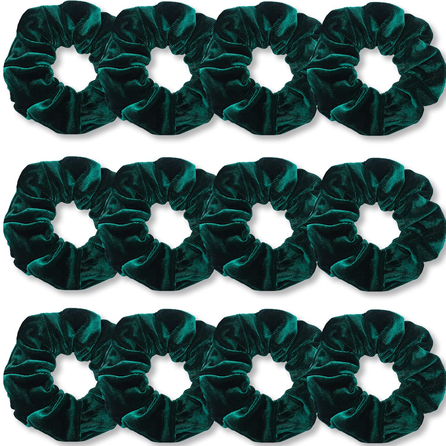 VENUSTE Dark Green Scrunchies, Premium Velvet Scrunchy for Hair, Solid Colors Thick Hair Bands, Soft Ropes Ponytail Holder Hair Accessories for Women and Girls, 12 Pack